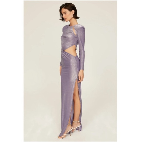 Bronx and Banco Amara Cut-Out Slit Gown Maxi Dress Formal Metallic Purple 12 - Picture 2 of 14